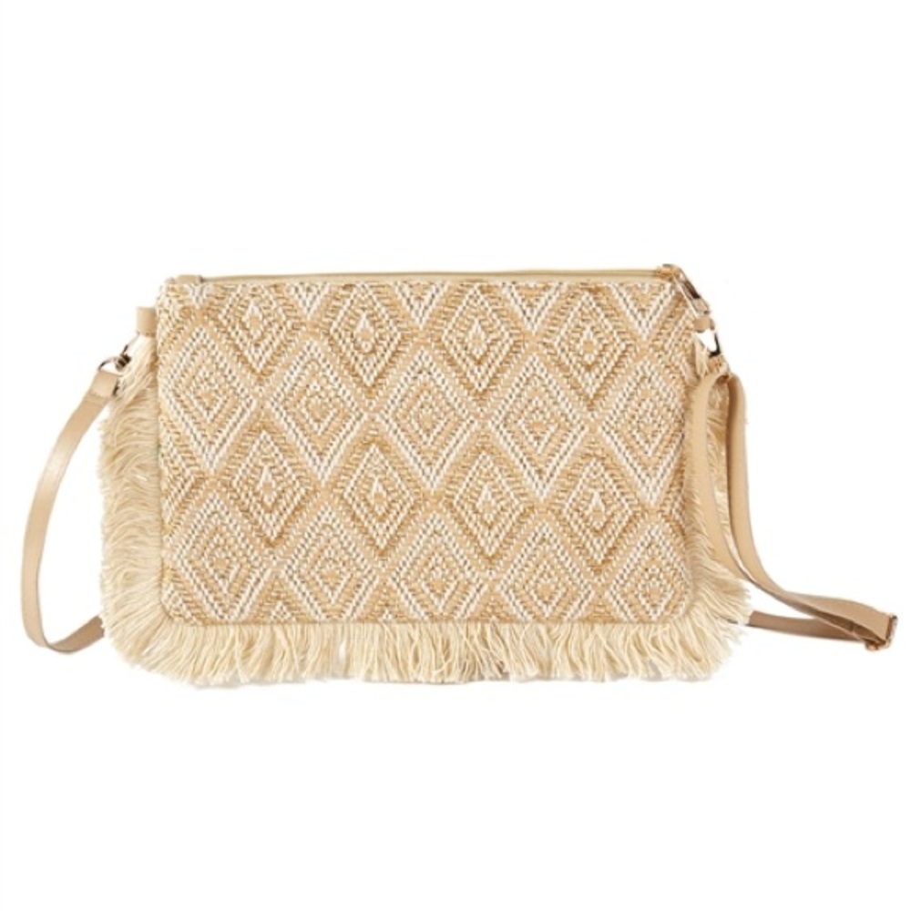 Tan Macramé Crossbody Bag with Fringe